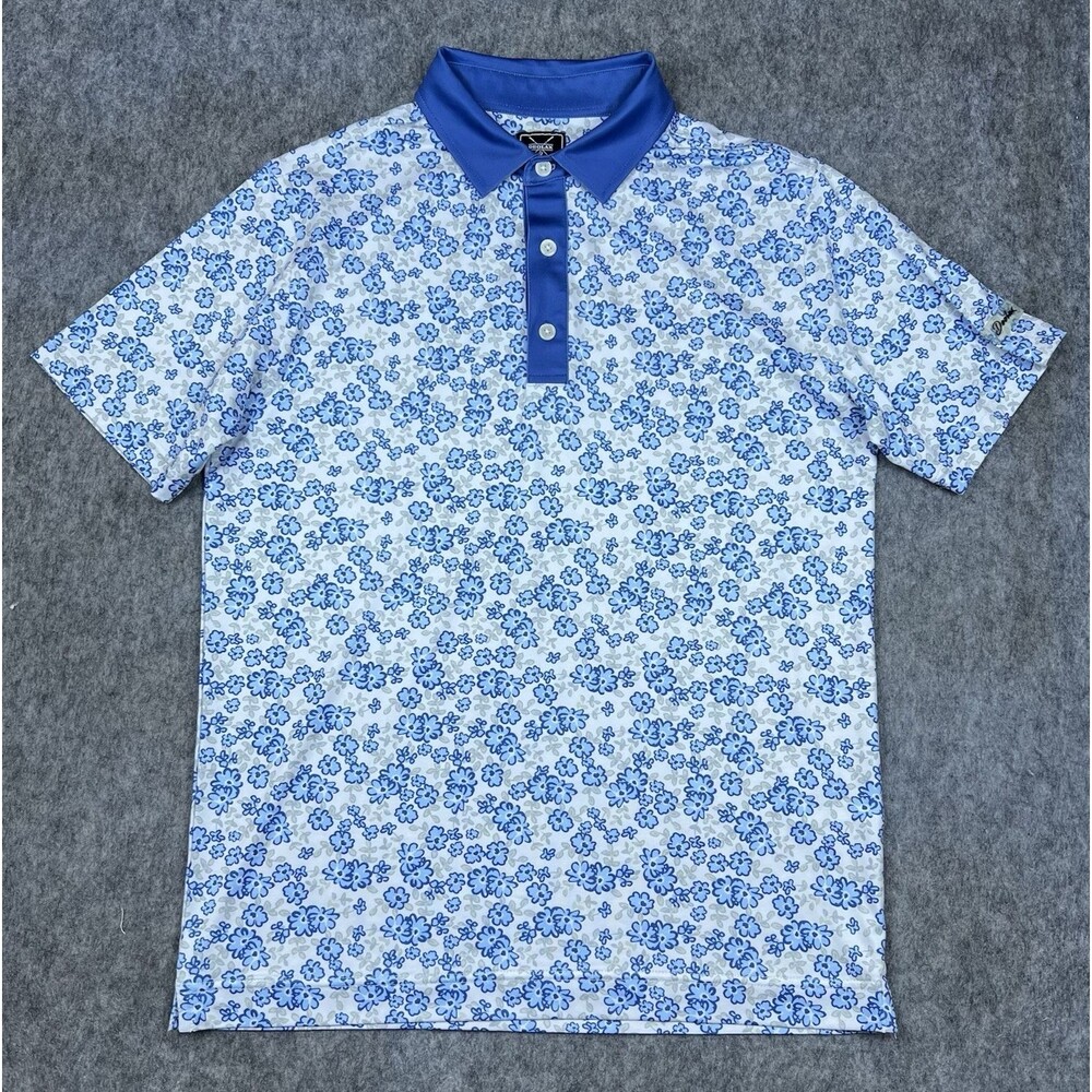Deolax Golf Men's Performance Polo Shirt Blue Floral Pattern Short Sleeve Size S